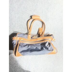 Jaguar Navy Blue Nylon Duffel Bag Tan Trim Travel Luggage Weekend‎ Bag